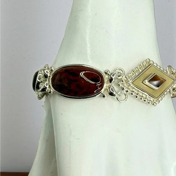Whitney Kelly Sterling Silver Multi-Stone Beaded Frame Toggle Bracelet 7.5” - Picture 8 of 17